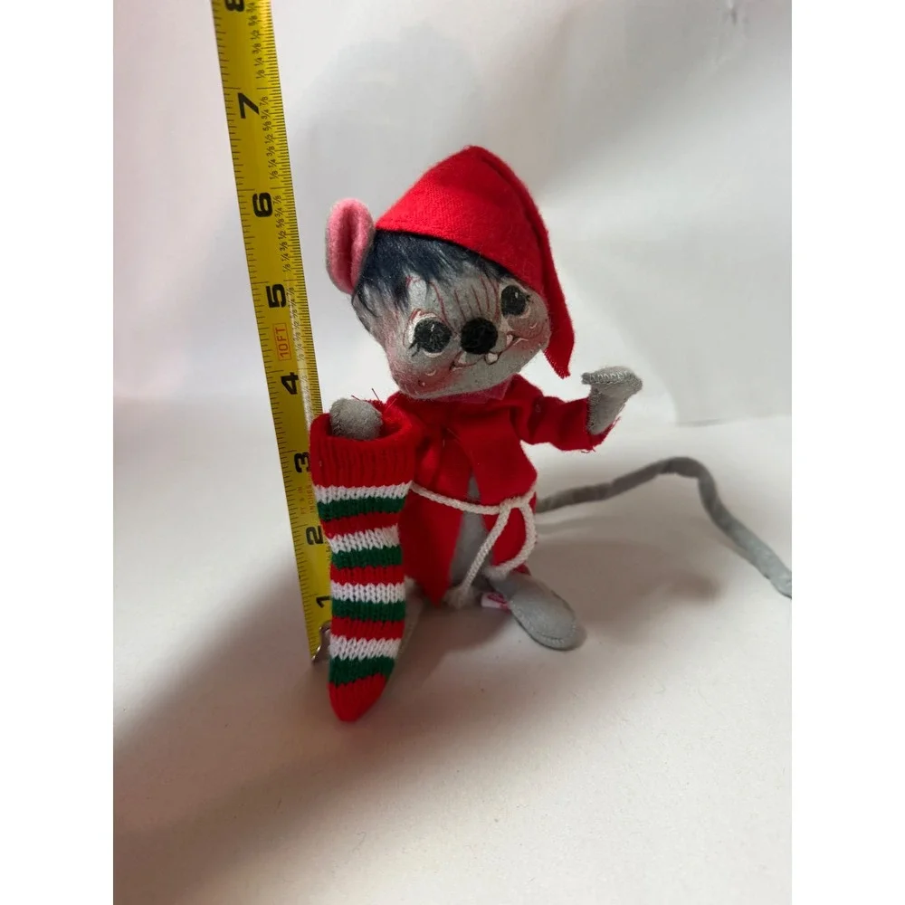 Vintage 1990 Annalee Dolls Christmas‎ Mouse Red Nightcap Stocking Grey 6 Inch